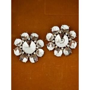 Vintage Women's Silver Rhinestone Rosette Stone Clip-on Earrings